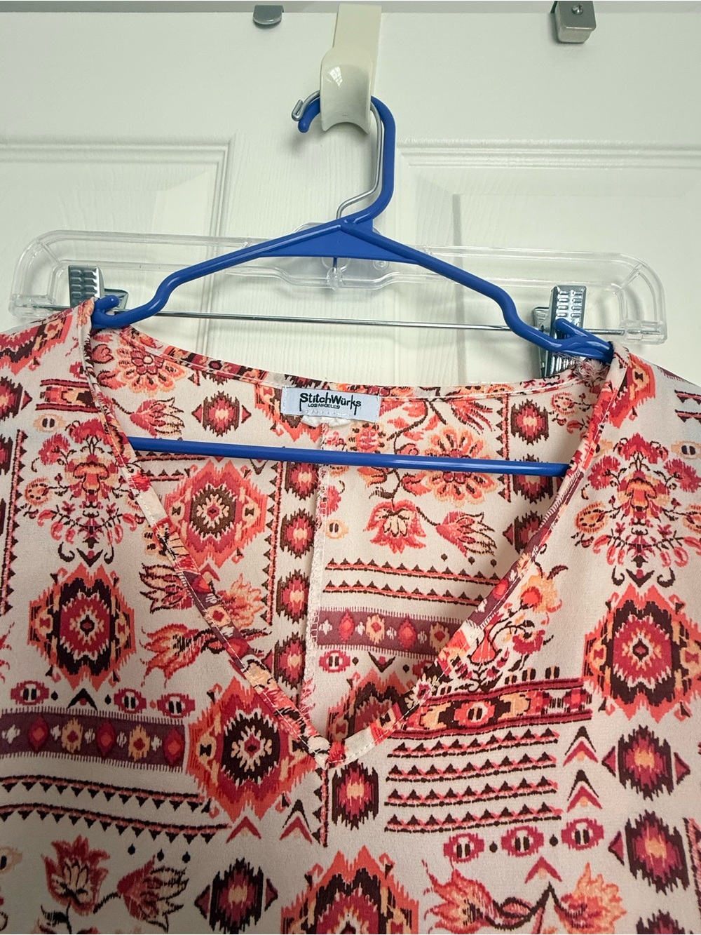 Boho Red Floral Ruffle-Sleeve Tunic - Picture 2 of 3